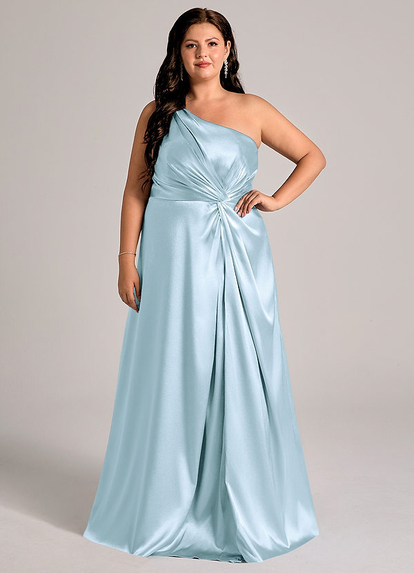 Azazie Brooke Bridesmaid Dresses Sky Blue A-Line One Shoulder Metallic Satin Dress image1