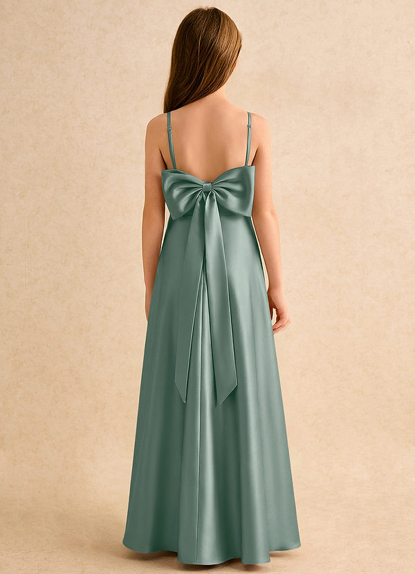 Azazie Joella Girls Formal Abiti da Damigella Bambina Abito A-Line in Raso Elasticizzato Plissettato Salvia Argentata image1