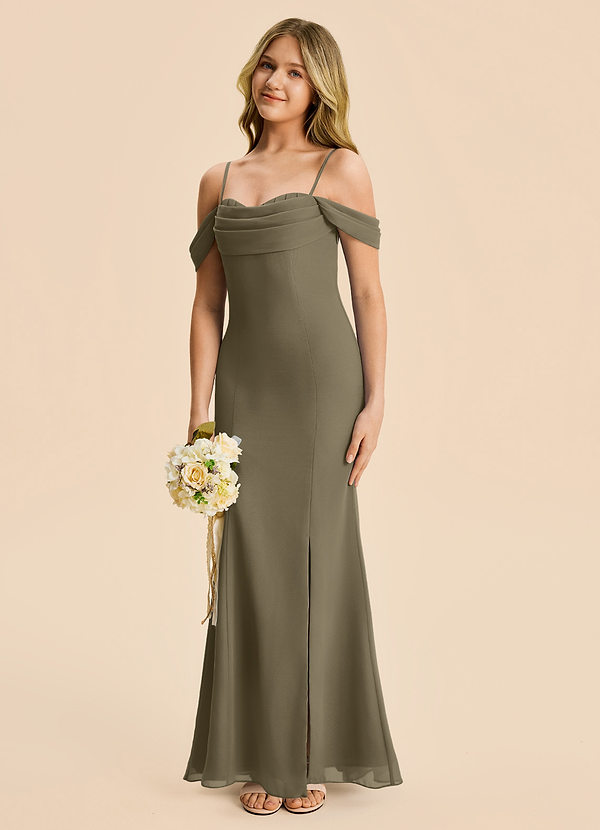 Azazie Nira Junior Willow Green Mermaid Ruched Chiffon Dress image1