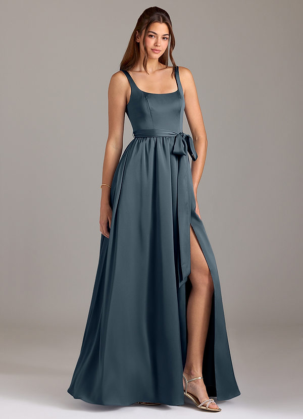 Azazie Elliott Bridesmaid Dresses Twilight A-Line with Pockets Stretch Satin Dress image1