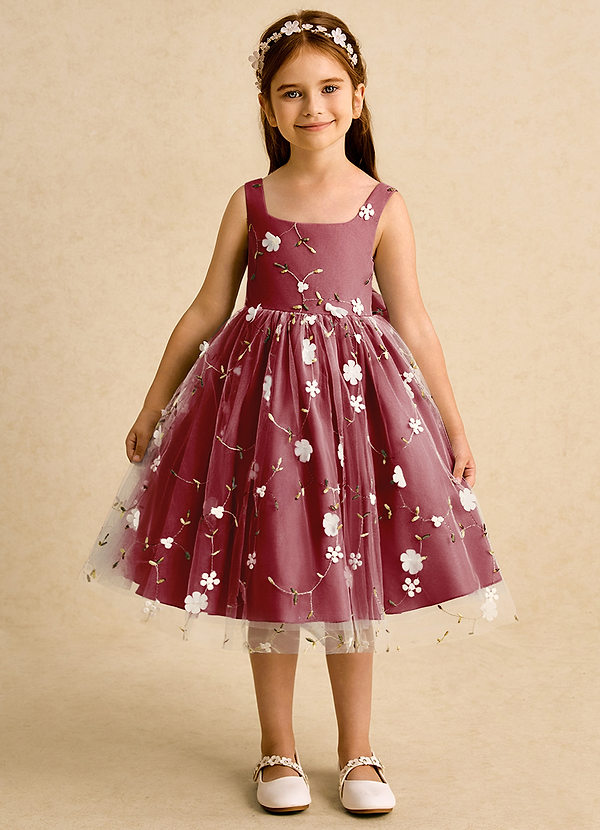 Azazie Bean Flower Girl Dresses Pomegranate Ball-Gown Sleeveless Tulle Dress image1