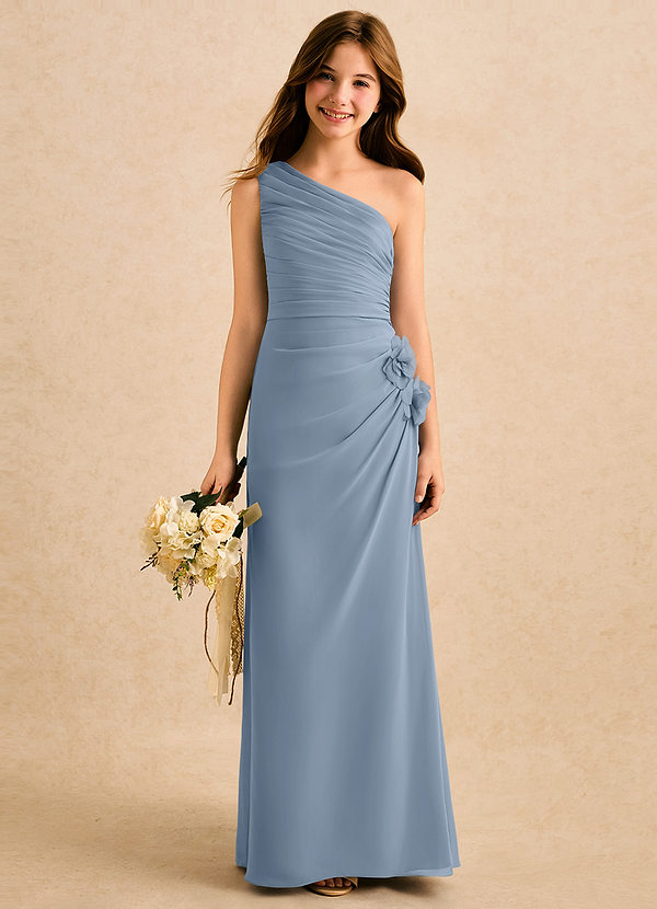 Azazie Sophie Girls Formal Sukienki dla dziewczynek sypiących kwiaty Osłona Jedno ramię Szyfon Długość podłogi Sukienka image1