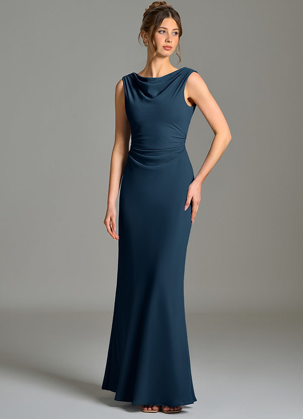 Azazie Kieryn Bridesmaid Dresses Dark Navy Mermaid Pleated Chiffon Dress image1