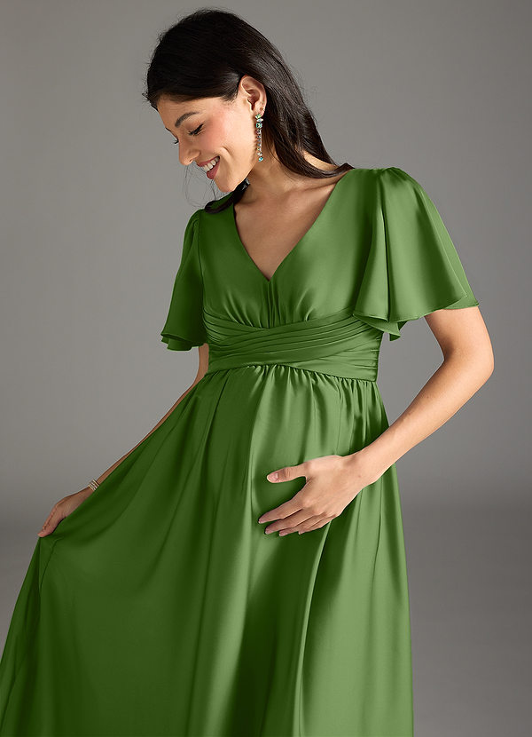 Verna Maternity Bridesmaid Dresses A-Line Ruched Stretch Satin Floor-Length Dress image1