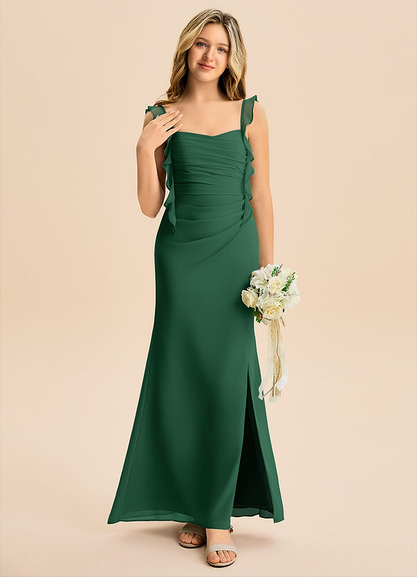 Azazie Jessamine Junior Dark Green Mermaid Sweetheart Neckline Chiffon Dress image1