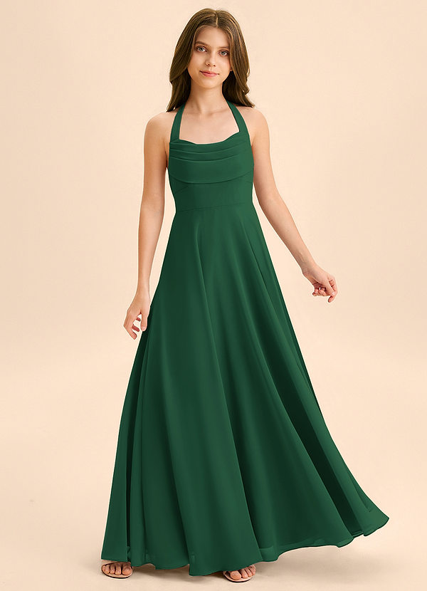 Azazie Kady Junior Abito A-Line in Chiffon Scollo a Cuore Verde Scuro image1