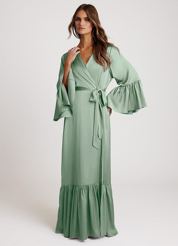 front Agave Long Bridal Ruffle Robe