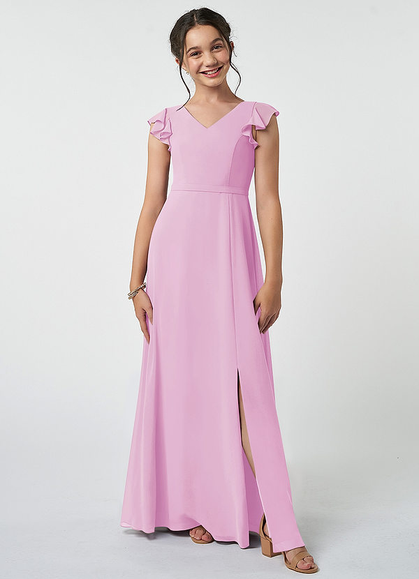 Azazie Claudine Junior Candy Pink A-Line Pleated Chiffon Dress image1
