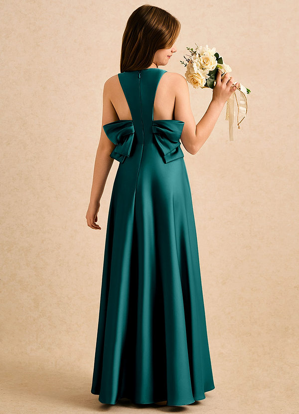 Azazie Nisha Girls Formal Sukienki dla dziewczynek sypiących kwiaty Linia A Pofałdowany Satyna elastyczna Długość podłogi Sukienka image1