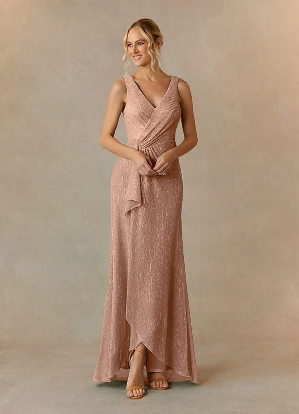 Azazie Tuscon Mother of the Brides Dresses Rose Gold A-Line Ruched Metallic Mesh Dress image1