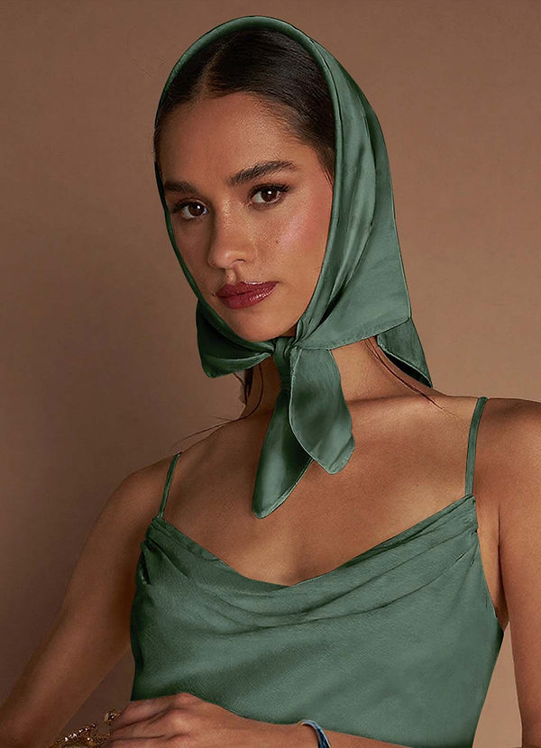 front Matching Color Floral Matte Satin Scarf