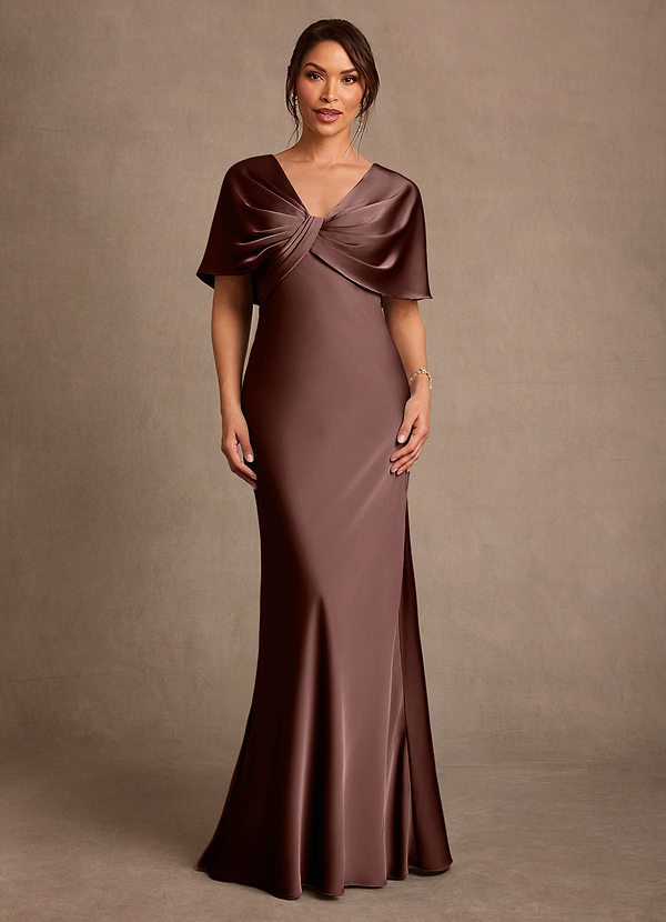 Azazie Dosia Suknie dla Matki Panny Młodej Osłona Pofałdowany Satyna elastyczna Długość podłogi Sukienka image1