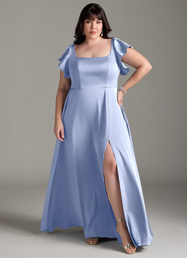 Azazie Bondi Bridesmaid Dresses Ice A-Line Bow Stretch Satin Dress image1