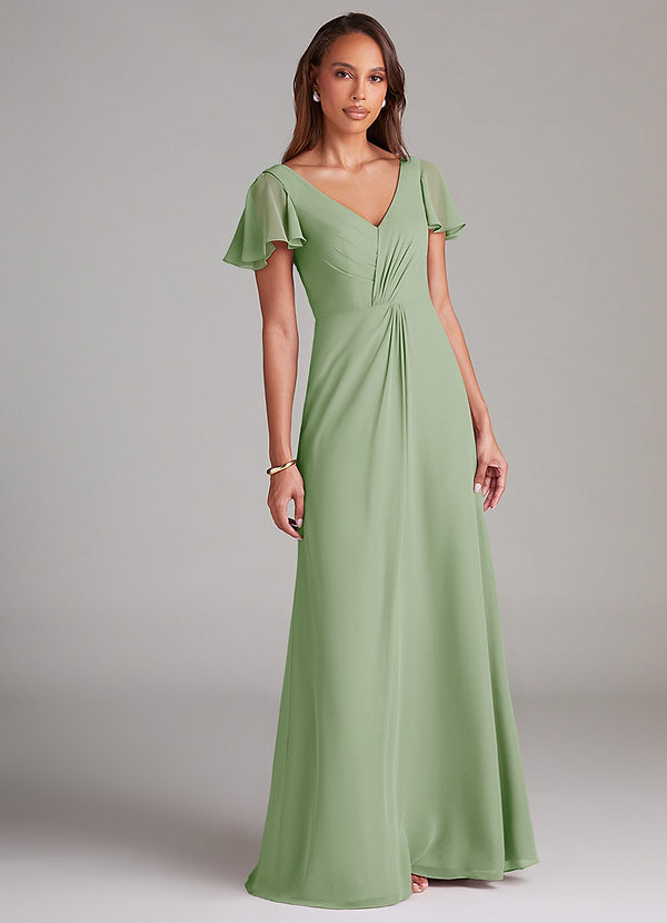 Azazie Soren Bridesmaid Dresses Dusty Sage A-Line Ruched Chiffon Dress image1