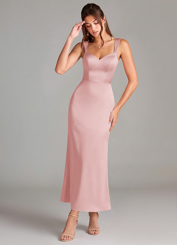 Azazie Denice Brautjungfernkleider Etui Plissee Stretch-Satin Kleid Puderrosa image1