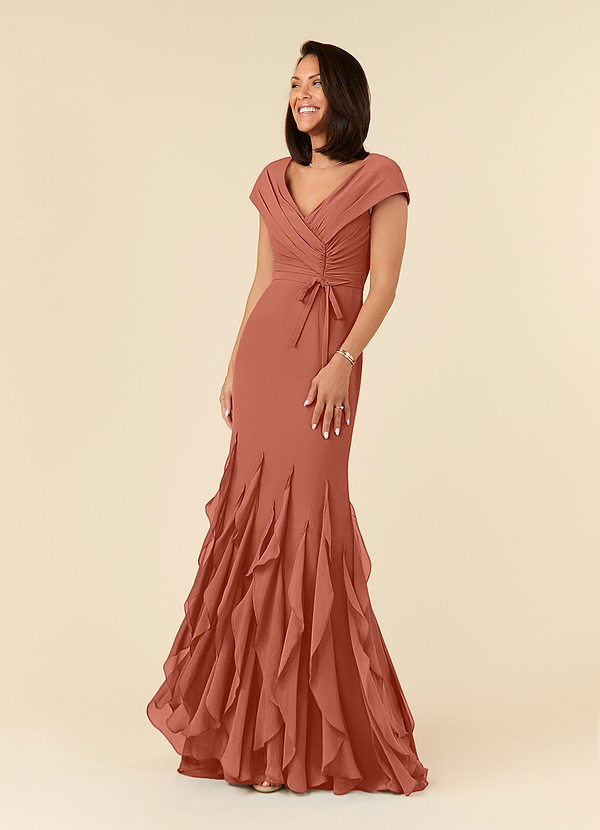 Azazie Bailora Mother of the Brides Dresses Clay Mermaid Ruched Chiffon Dress image1