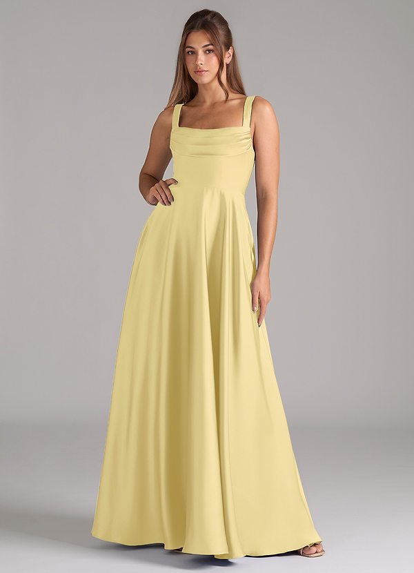 Azazie Shaude Bridesmaid Dresses Lemon Sorbet A-Line Pleated Stretch Satin Dress image1