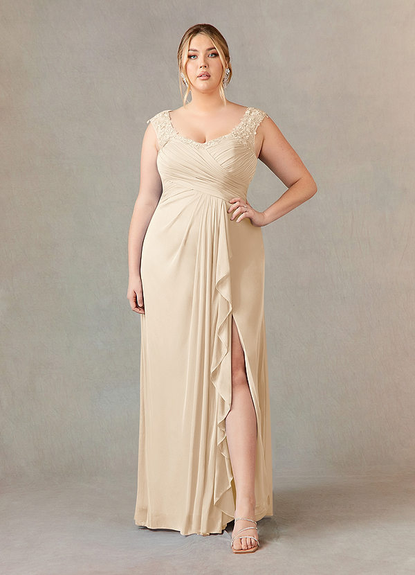 Azazie Edelin Mother of the Brides Dresses Champagne A-Line Sweetheart Neckline Pleated Mesh Dress image1