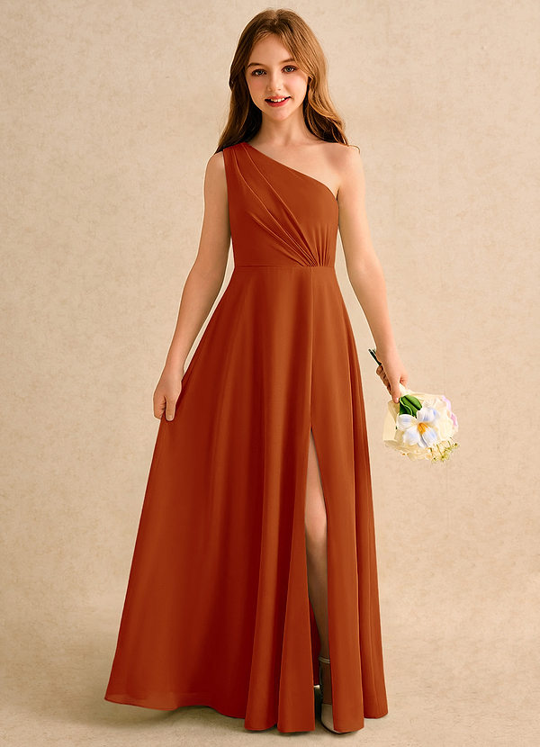 Azazie Puddles Girls Formal Klänningar för brudeflicka Klä A-Line i Chiffong Ena axeln image1