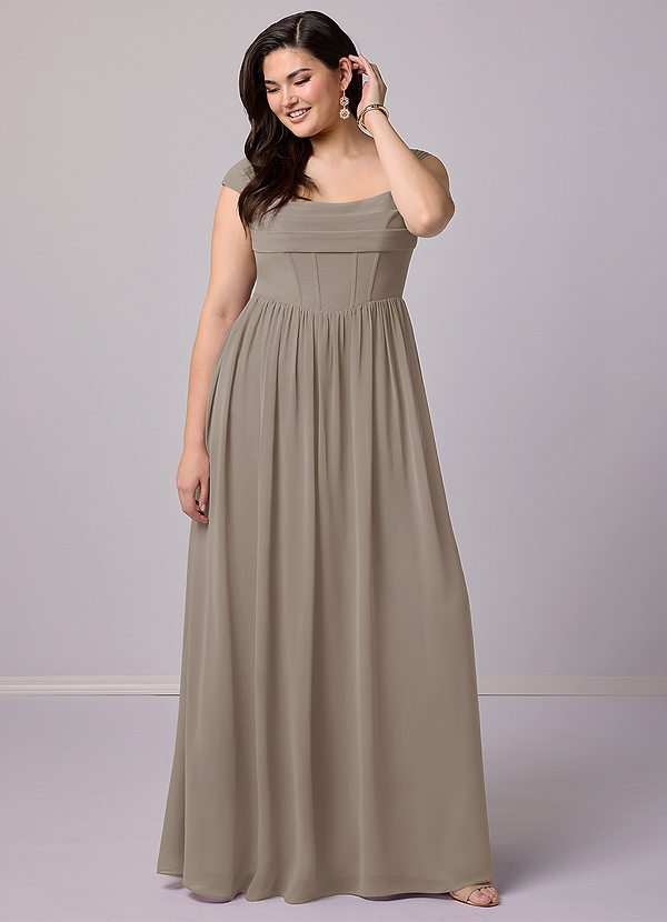 Barbie ♥ Azazie Bridesmaid Dresses Taupe A-Line Corset Chiffon Dress image1