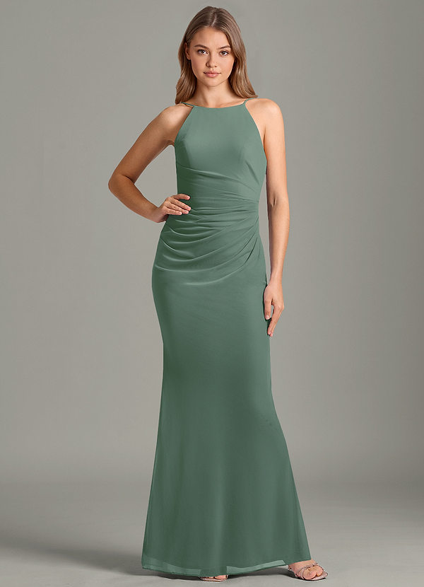 Azazie Sorcha Bridesmaid Dresses Eucalyptus Mermaid Pleated Mesh Dress image1