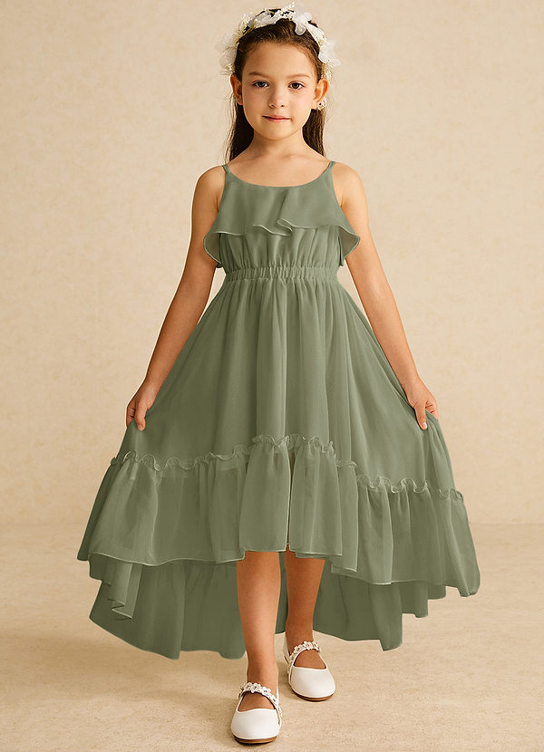 Azazie Karmen Flower Girl Dresses Pistachio A-Line Ruched Chiffon Dress image1