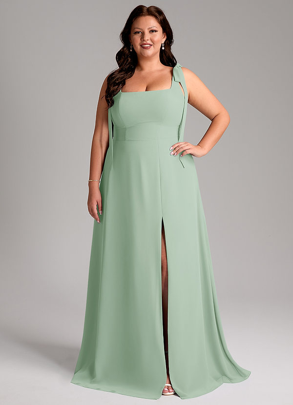 Azazie Debra Bridesmaid Dresses Vestido Agave de Chiffon de Linha A com com bolsos image1