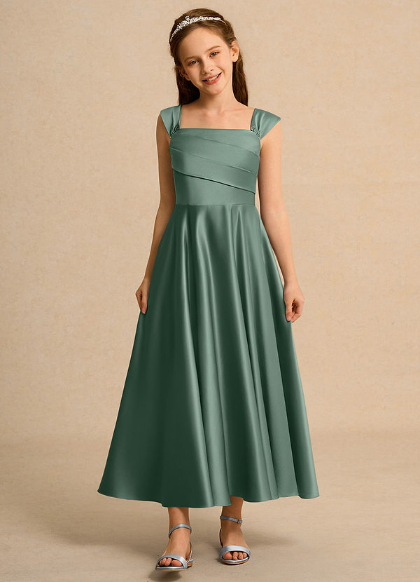 Azazie Bundle Girls Formal Flower Girl Dresses Eucalyptus A-Line Pleated Matte Satin Dress image1