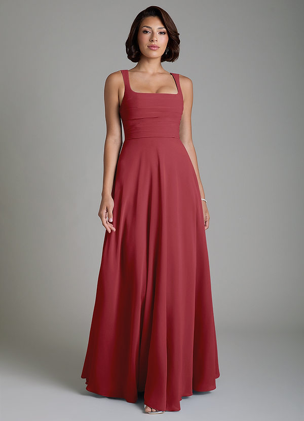 Azazie Azaria Brautjungfernkleider A-Linie Korsett Chiffon Kleid Granatapfelrot image1