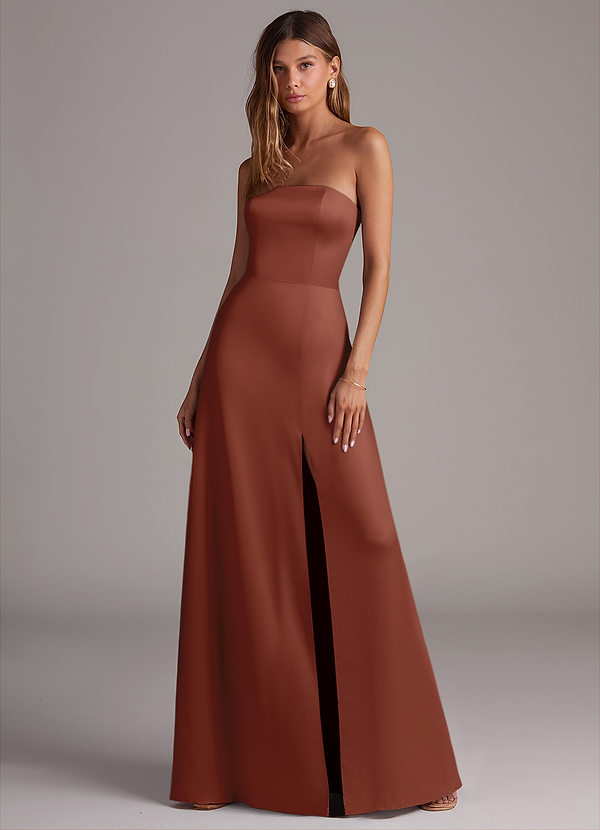 Azazie Wren Bridesmaid Dresses Auburn A-Line Strapless Stretch Satin Convertible Dress image1