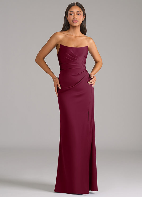 Azazie Marla Abiti da Damigella Abito Convertibile Tubino in Raso Elasticizzato Senza Cinturino Gelso image1