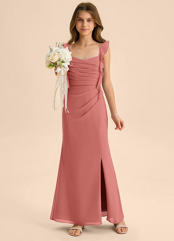 Azazie Jessamine Junior 인어 스윗하트 네크라인 쉬폰 플로어 길이 주니어 신부 들러리 드레스 image1