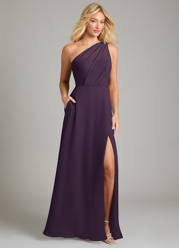 Azazie Phaedra Bridesmaid Dresses Plum A-Line One Shoulder Chiffon Dress image1
