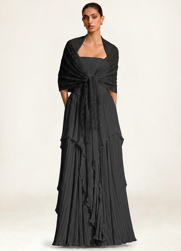 front Azazie Floral Lace Tassel Shawl