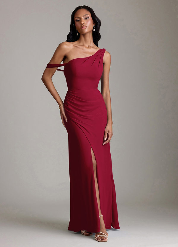 Azazie Madelyn Bridesmaid Dresses Burgundy Mermaid One Shoulder Chiffon Convertible Dress image1