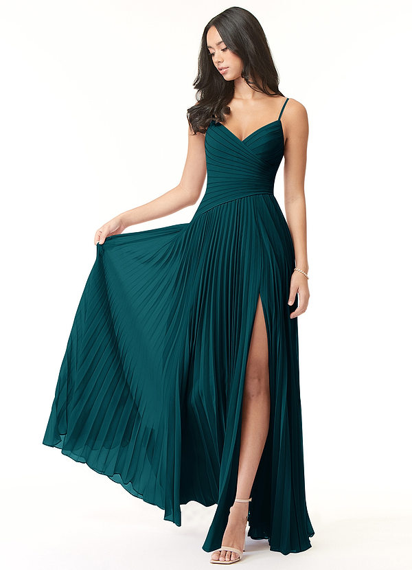 Azazie Vini Bruidsmeisjes Jurken Jurk van Chiffon met A-Lijn V-hals geplooid Pijnboom image1