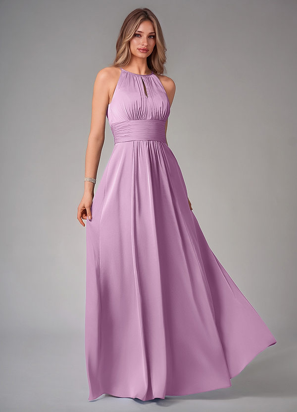 Azazie Bonnie Bridesmaid Dresses Wisteria A-Line Pleated Stretch Satin Dress image1