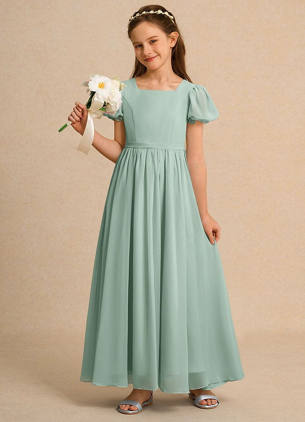 Azazie Lilia Girls Formal Flower Girl Dresses Agave A-Line with Sleeves Chiffon Dress image1