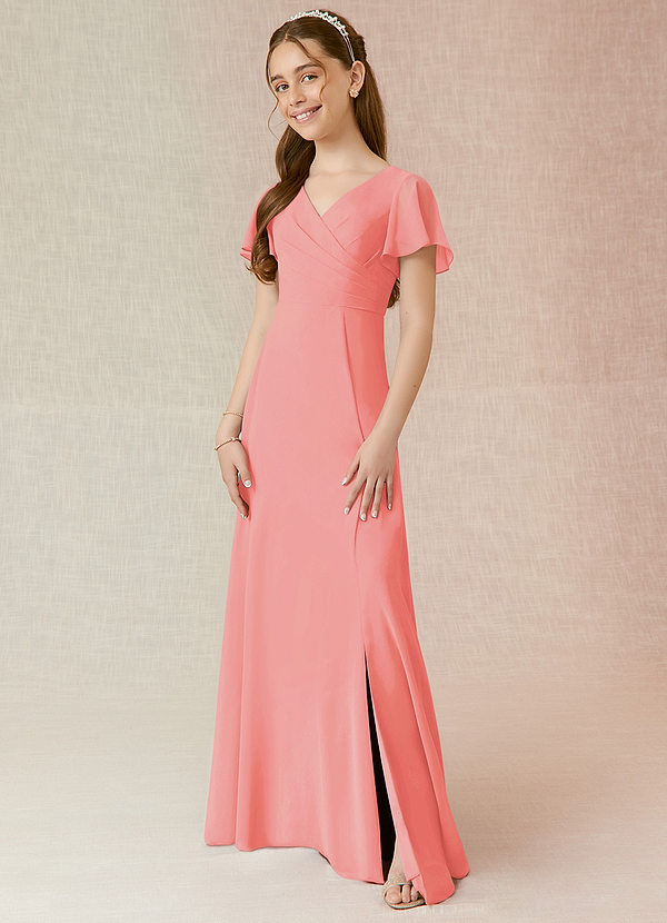 Azazie Induh A-Line Ruched Chiffon Floor-Length Junior Bridesmaid Dress image1
