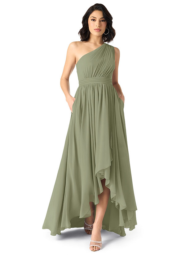 Azazie Mathilda Bridesmaid Dresses Pistachio A-Line One Shoulder Chiffon Dress image1