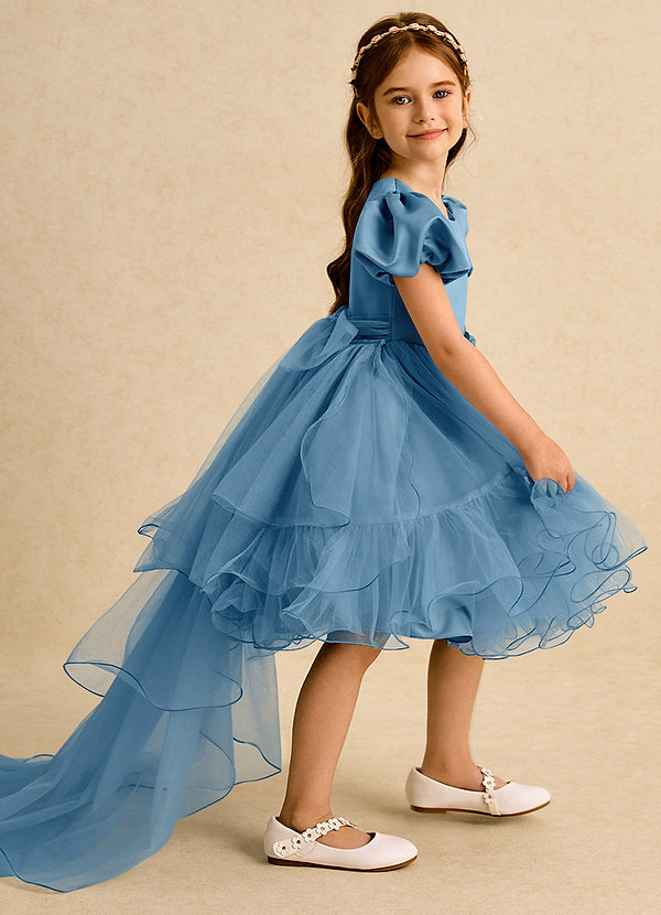 Azazie Cocoa Vestidos de Niña de Flores Vestido de Azul Acero de Tul de Princesa con Plisado image1