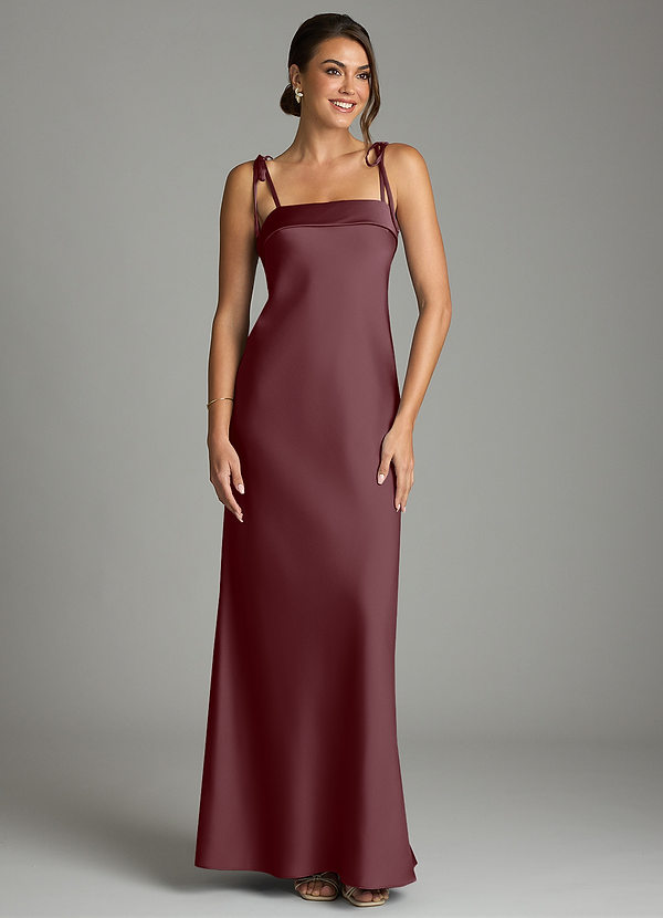 Ellia Bridesmaid Dresses Sangria Sheath Bow Stretch Satin Dress image1