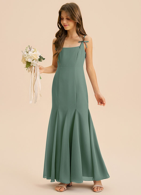 Azazie Evey Junior Abito Sirena in Chiffon Plissettato Eucalipto image1