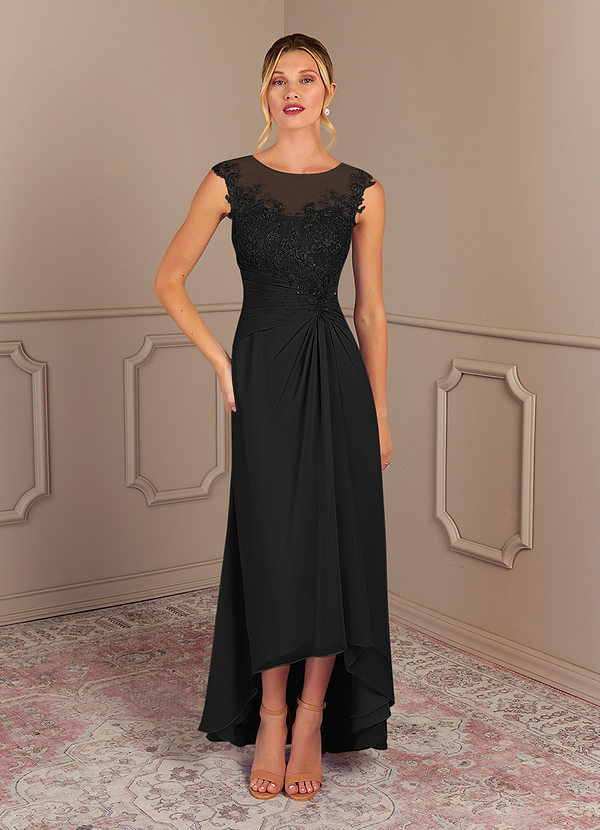 Azazie Endora Mother of the Bride Dresses Black A-Line Scoop Lace Chiffon Dress image1