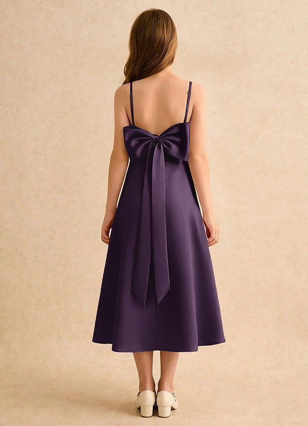 Azazie Jaella Girls Formal Sukienki dla dziewczynek sypiących kwiaty Linia A Pofałdowany Matowy satynowy Długość herbaty Sukienka image1