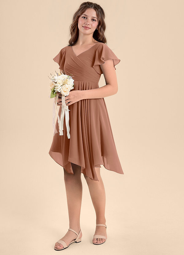 Azazie Janeaurelia Junior Bronzer A-Line Pleated Chiffon Dress image1