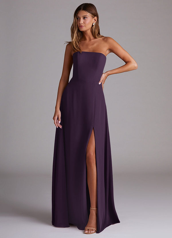 Azazie Wren Bridesmaid Dresses Plum A-Line Side Slit Chiffon Convertible Dress image1