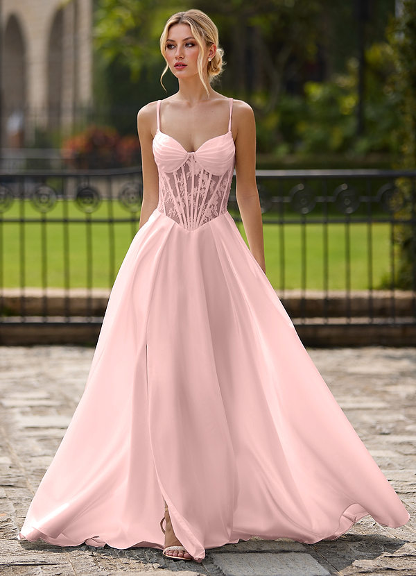 Nimbus Rosa Abito da ballo in raso con corsetto plissettato, scollo a cuore e scollatura a trapezio image1