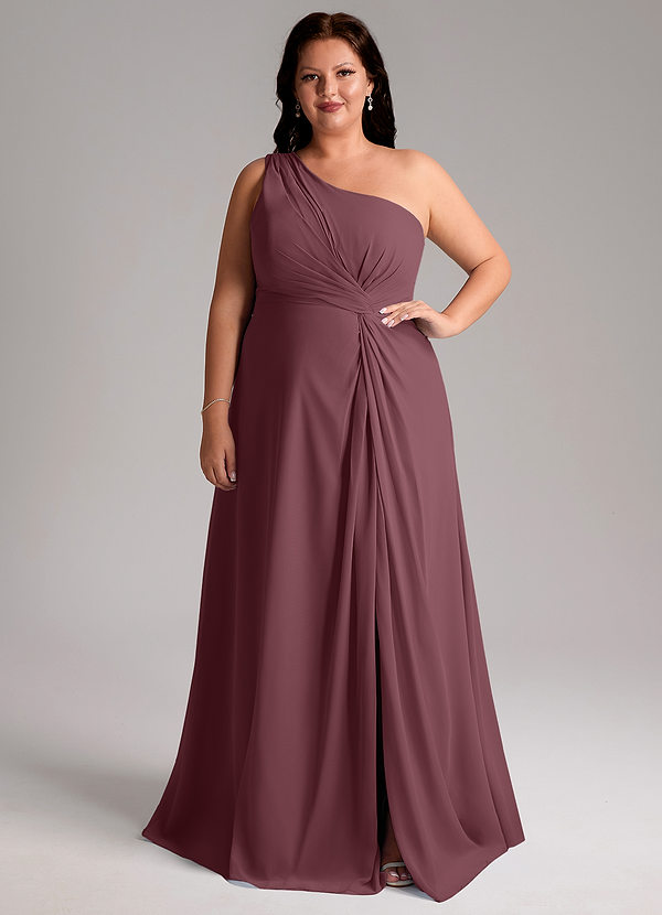 Azazie Brooke Bridesmaid Dresses Sangria A-Line One Shoulder Chiffon Dress image1