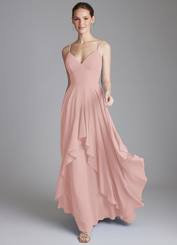 Azazie Zaina Bridesmaid Dresses Vestido Pó Rosa de Chiffon de Linha A image1